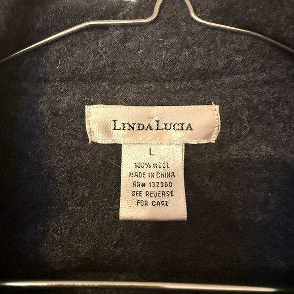 Linda Lucia 100% Wool Woman’s Double Collar Gray Cropped Jacket Cardigan Large - Picture 5 of 6